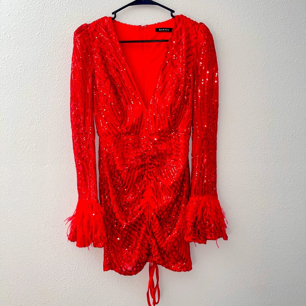 SEQUINNED RED COCKTAIL DRESS